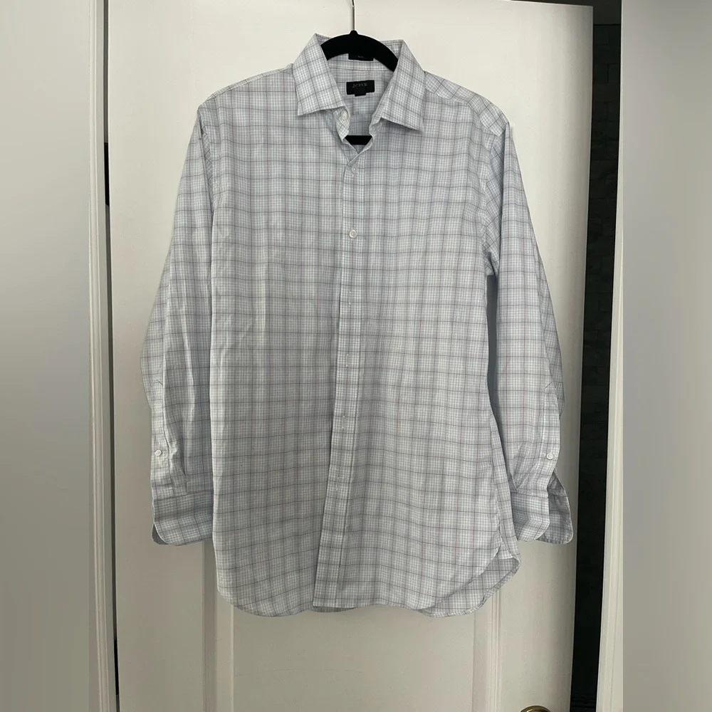 J.Crew Ludlow Slim Fit Stretch Poplin Windowpane Dress Shirt 15.5 32 Blue